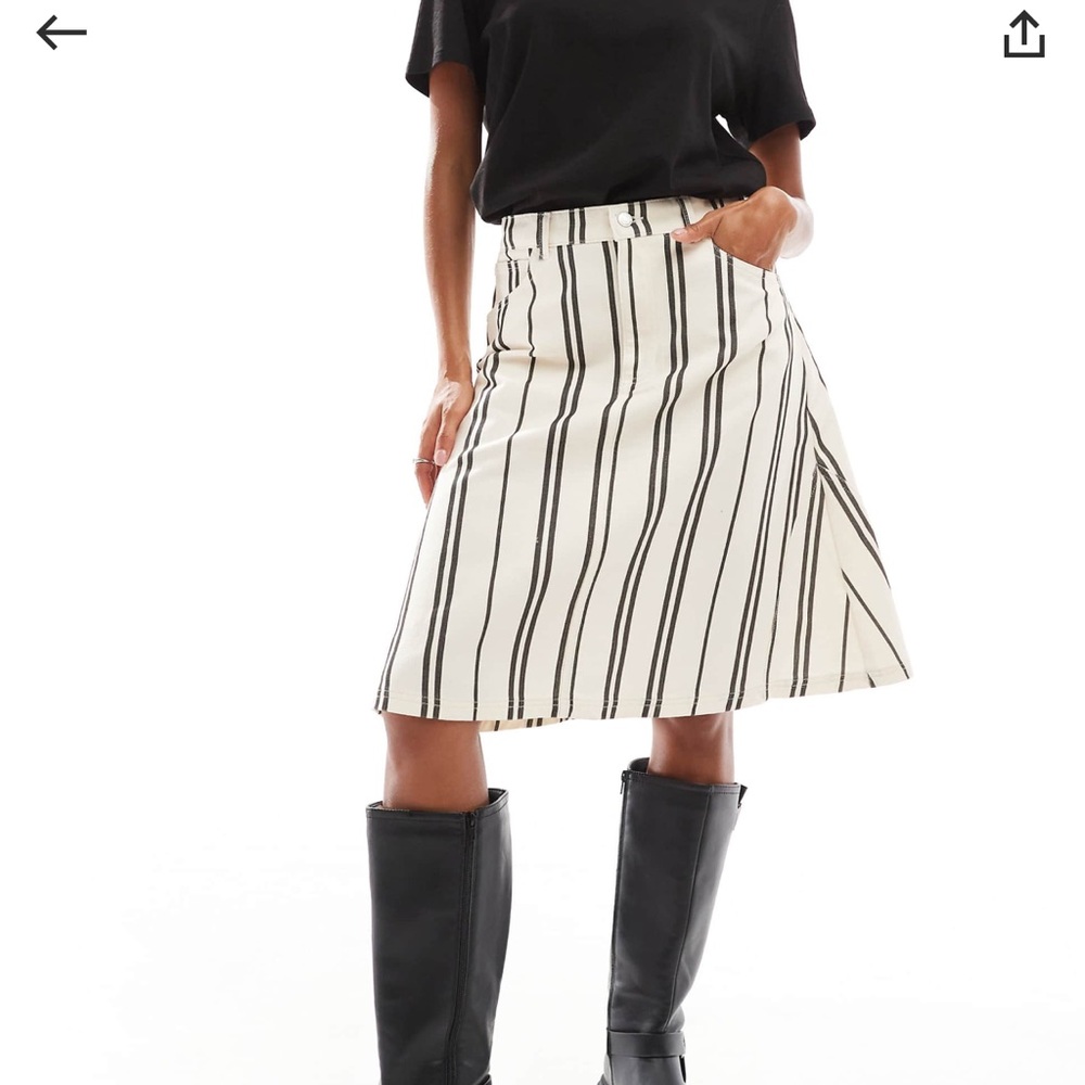 NEW- ASOS DESIGN Denim Skirt in Black and White Stripe